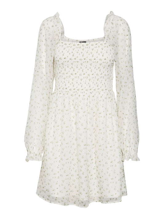 VMMILLA Dress - Bright White with green flowers