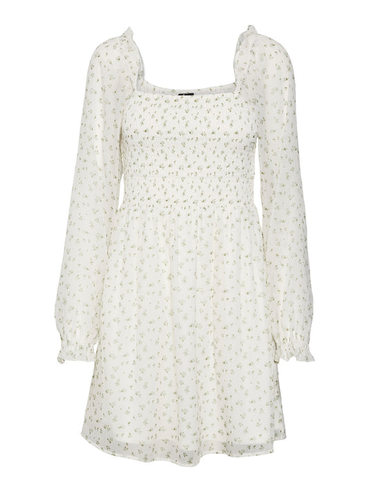 VMMILLA Dress - Bright White with green flowers
