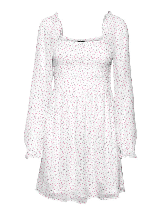 VMMILLA Dress - Bright White with pink flowers